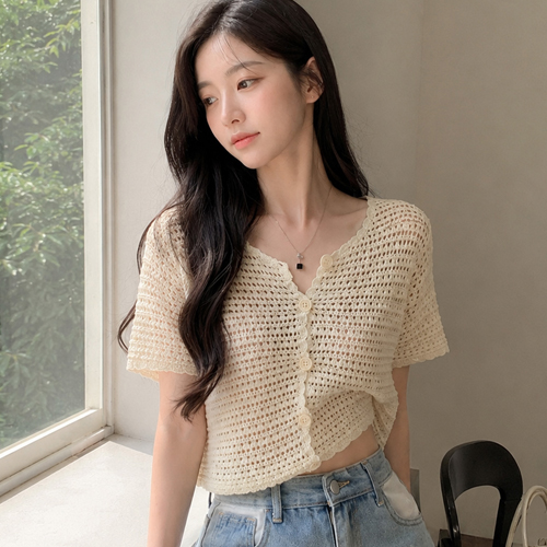 DD711  멜로 펀칭 니트가디건